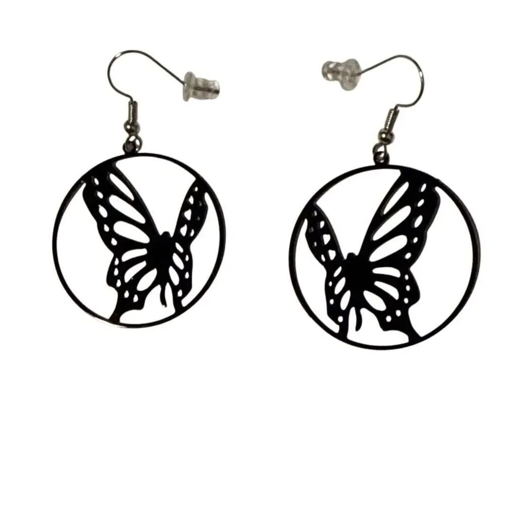 Black Butterfly Silhouette Earrings